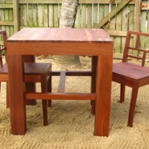 Hardwood Table with Two Chairs