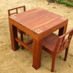 Hardwood Table with Two Chairs